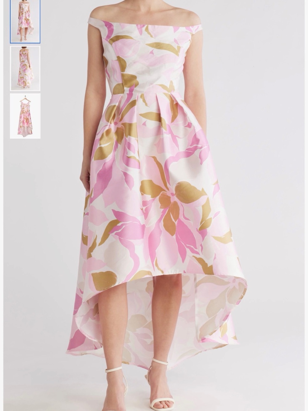 Donna Ricco Floral Off the Shoulder A-Line High-Low Gown, LIGHT PINK size 10 NWT